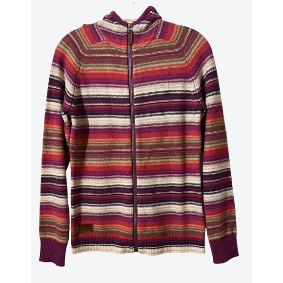 State of Elevenate Women's E11 Small Full Zip Striped Hooded Sweater Fuschia Red - Picture 1 of 8